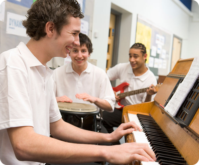 Young adults playing music together